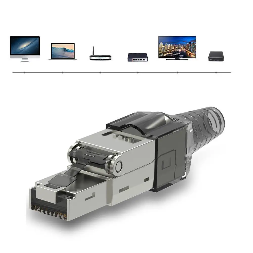 Защитный полевой разъем без инструментов RJ45 8P8C STP-разъем для клемм Cat6 Cat6A Cat7 23AWG