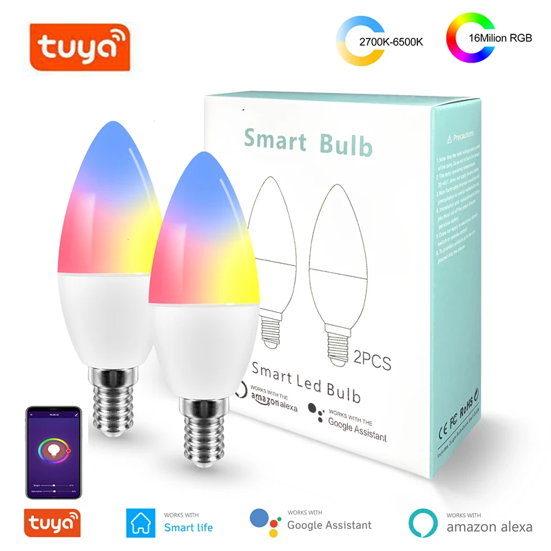 Умная Светодиодная лампа E14 Tuya с поддержкой Wi-Fi RGB + C W | Лампы и освещение