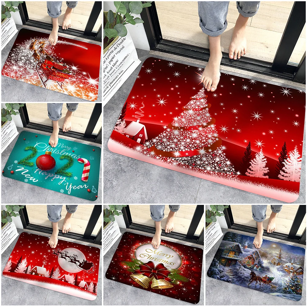

2022 New Santa Claus Christmas Mat Outdoor Carpet Merry Christmas Decor for Home Christmas Ornaments Navidad Xmas Gift New Year