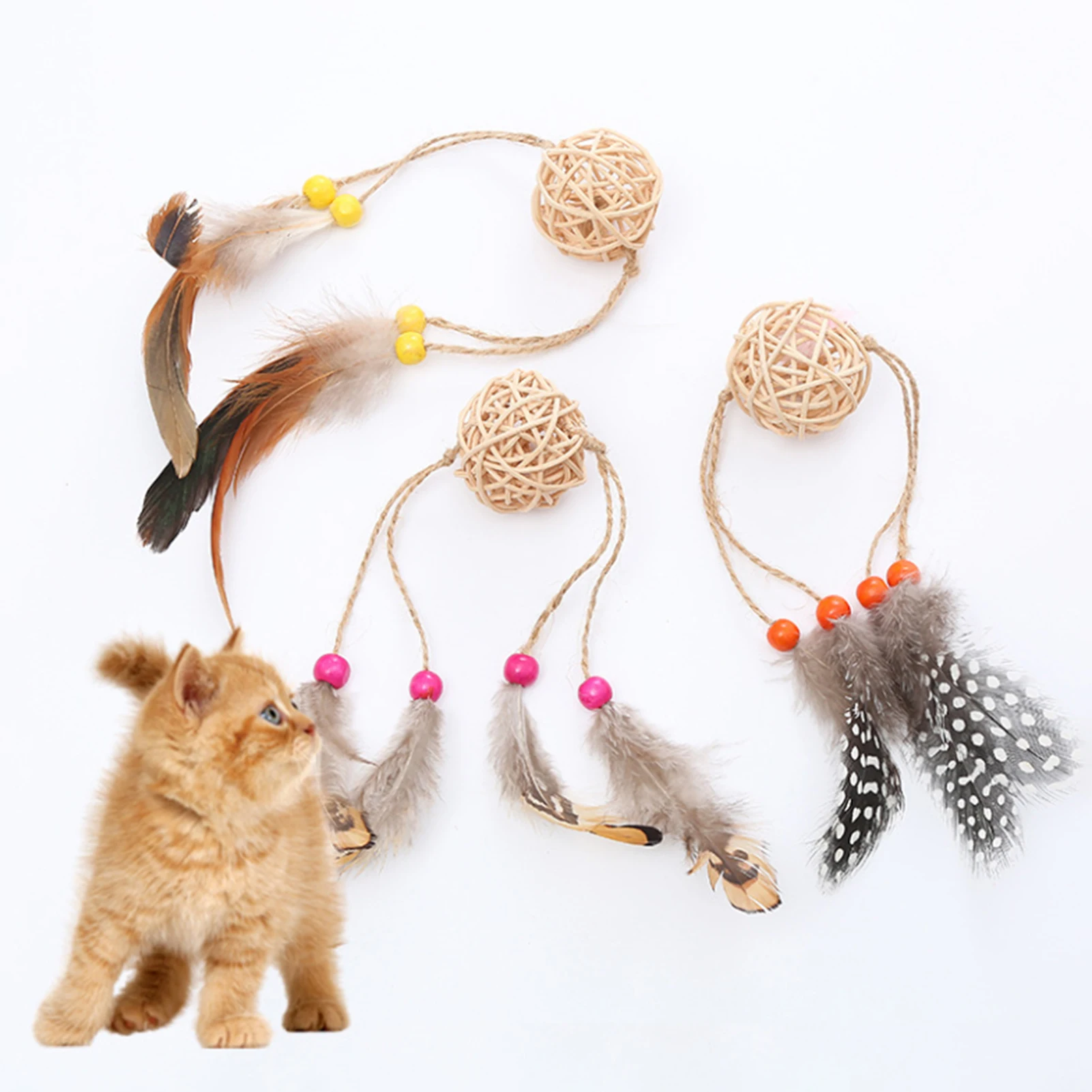 

Pet Supplies Cat Toy Cat Throwing Toy Sepak Takraw Feather With Sisal Rope Plaything Cat Throwing Toy