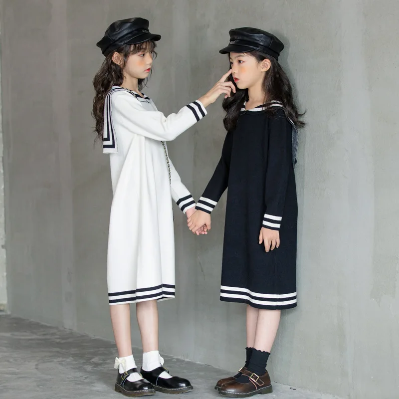 Платья для девочек-подростков Осенне-зимняя детская одежда Черно-белый школьный