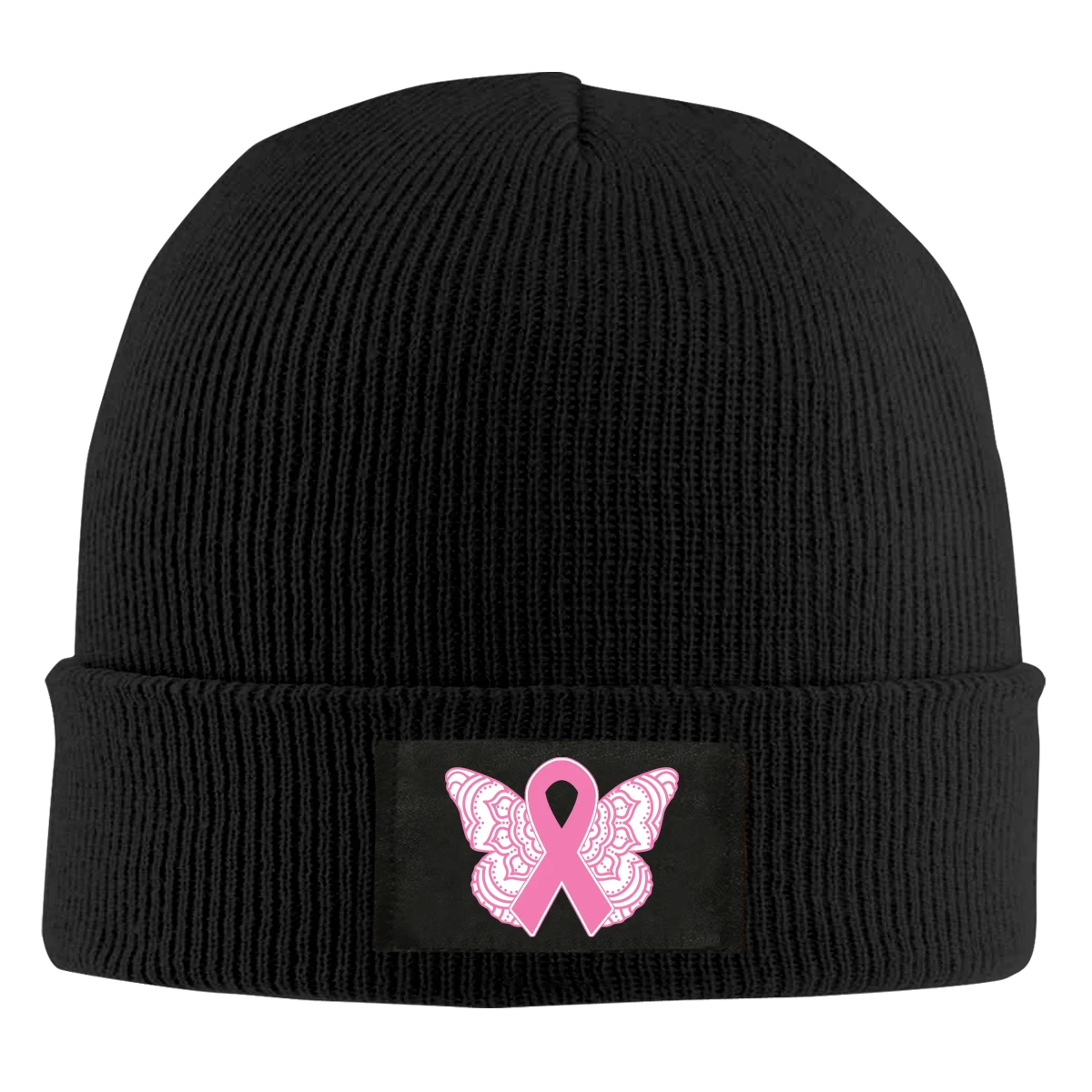 

Breast Cancer Awareness Ribbon Butterfly Beanie Hats For Men Women With Designs Winter Slouchy Knit Skull Cap