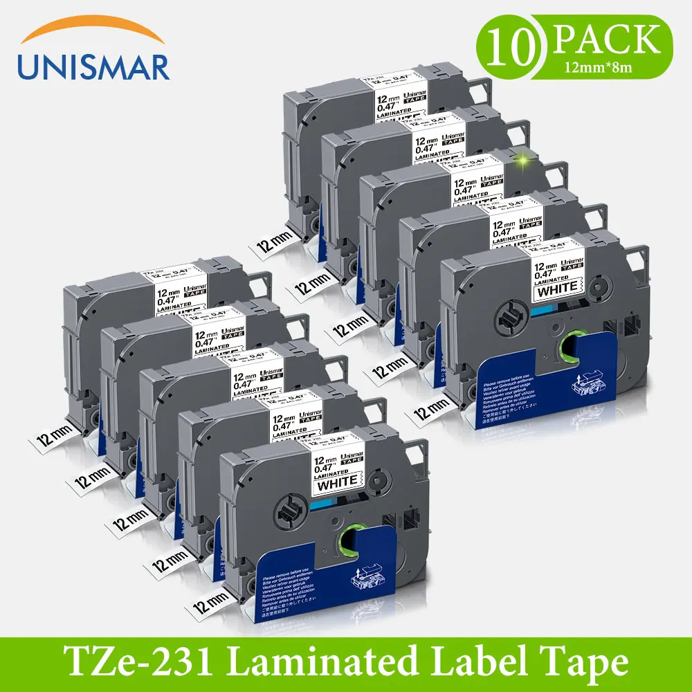 Preto em Branco Fita para Tze231 Compatível Irmão P-touch Impressora Etiqueta Tze-231 12mm tz Tze 231 Laminado Fitas 10pk Tz-231