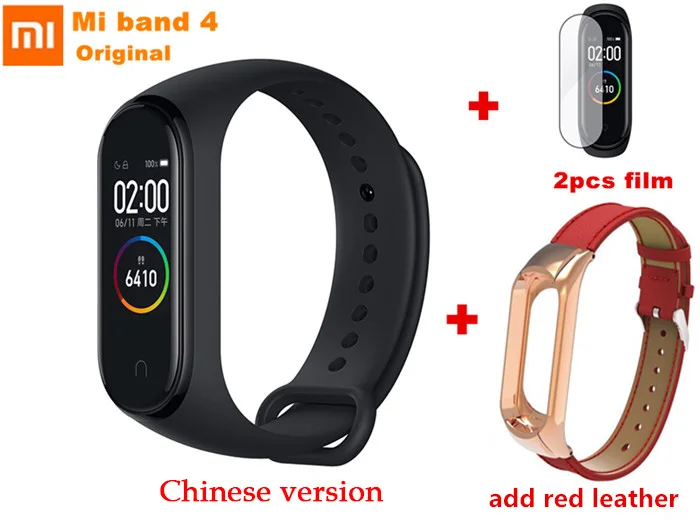 add red leather Xiaomi Mi Band 4 смарт-Браслет фитнес-браслет AI Bluetooth 5,0 AMOLED цветной сенсорный экран AI частота сердечных сокращений - Цвет: add red leather