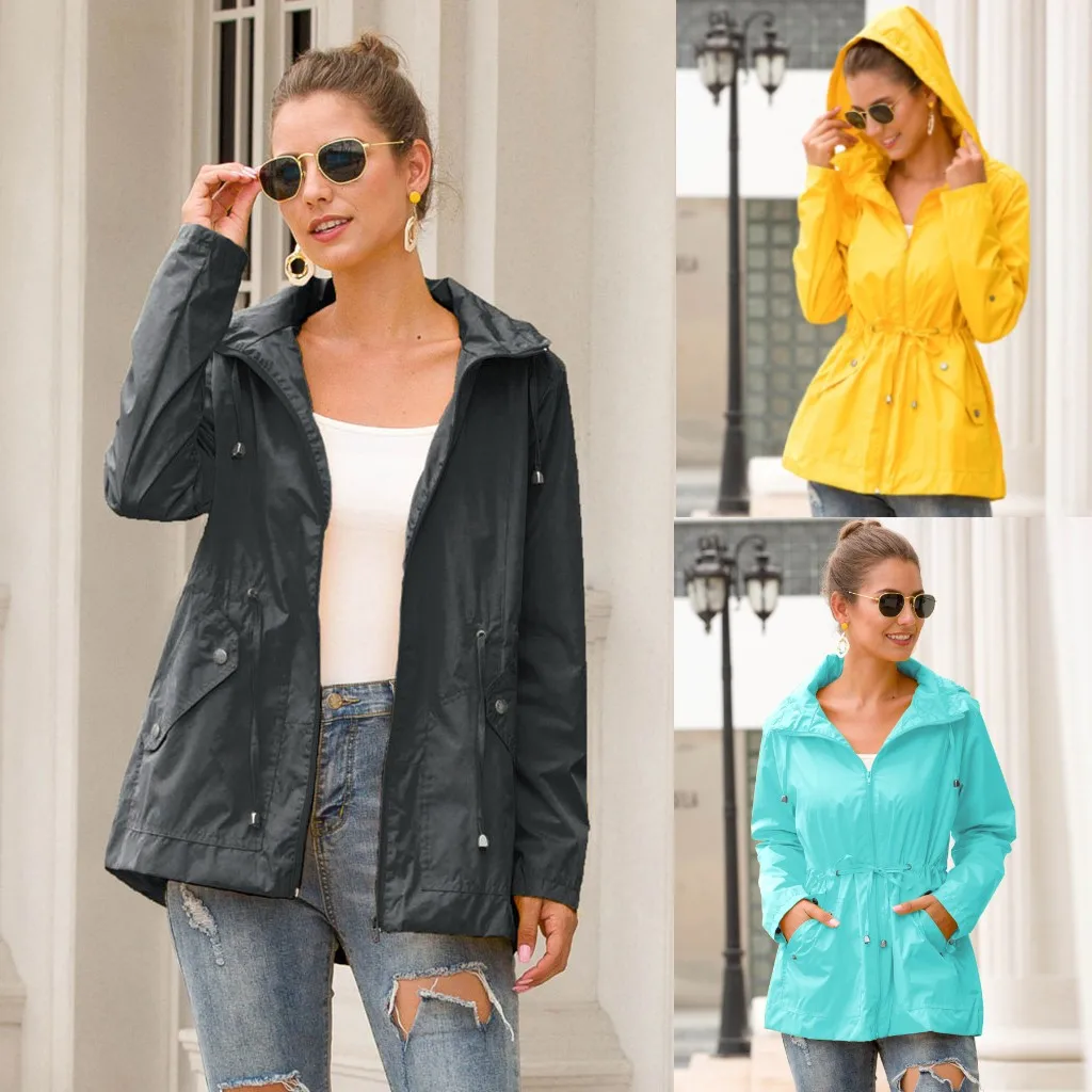 

Женский легкий дождевик для женщин, водонепроницаемая куртка с капюшоном, уличная походная куртка, длинная дождевая куртка, дождевик для ак...