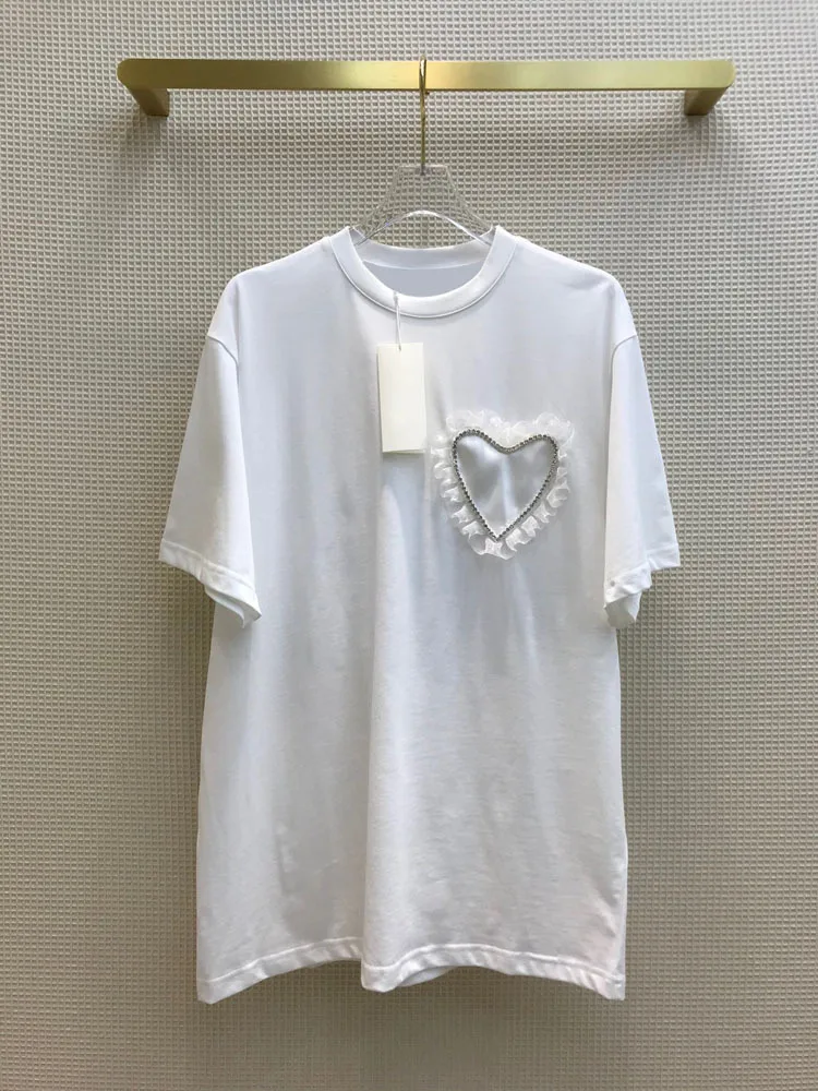 

2021 Summer Women's New Products Casual Simple Wild Lace Love Loose Round Neck Short Sleeve T-shirt