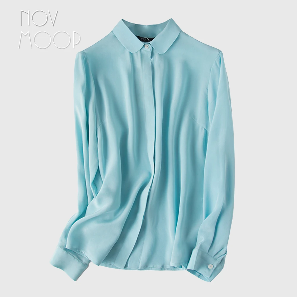 

Novmoop Офисная Женская модная Стильная летняя Удобная блузка из натурального шелка женская синяя рубашка Блузки Женская одежда Женская LT3106