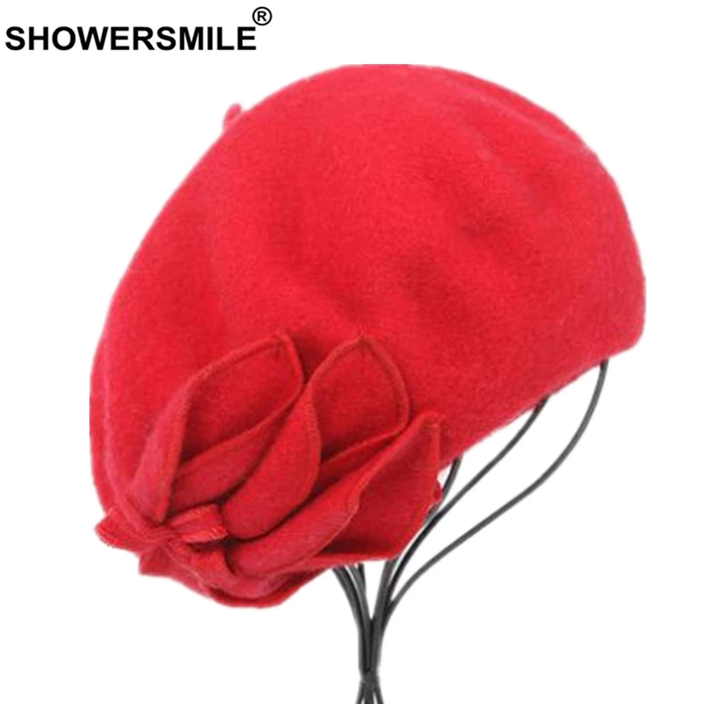 Шерстяные береты SHOWERSMILE женские шапки красные французские Женские винтажные