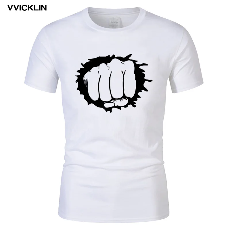 

Hand Punch Out Through Wall Funny Cool Graphic Print T Shirt Casual Short Sleeve Men's T-shirt Summer Cotton O-neck T Shirt