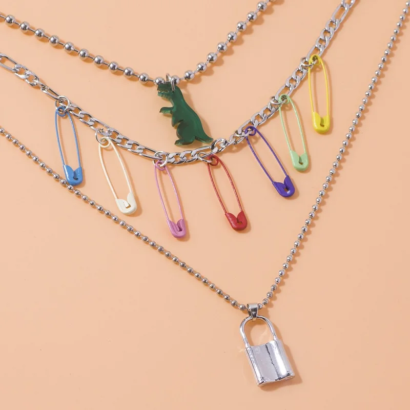 

Женское многослойное ожерелье с кулоном в виде замка динозавра