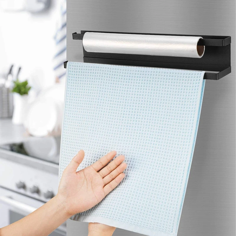 

2 Pcs Towel Rack Bathroom Kitchen Roll Paper Towel Rag Rack with Hook Refrigerator Dish Towel Rack Double Rod Rack