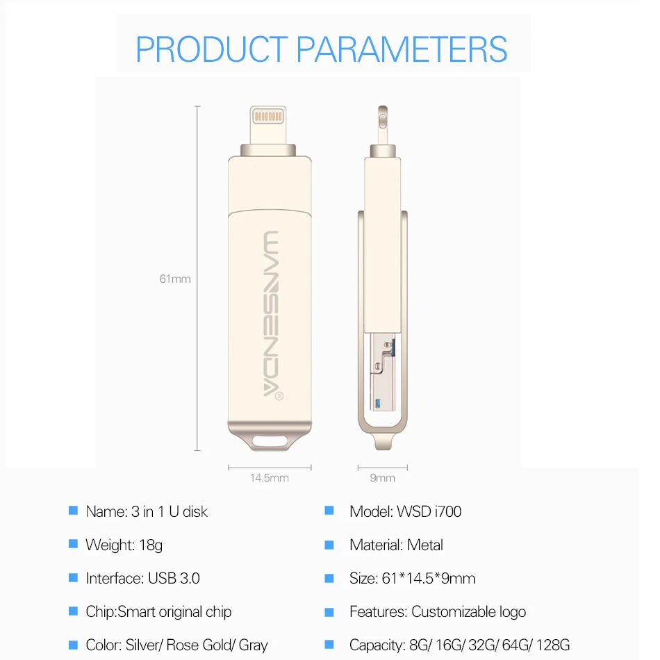 WANSENDA USB 3 0 OTG флеш накопитель 128 ГБ 16 32 64 Гб Флешка в 1 Micro флешка для iPhone XS MAX/X/8 Plus|USB
