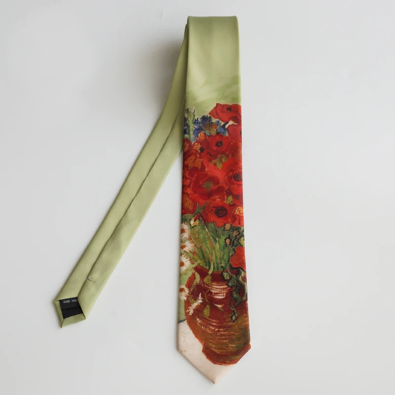 

Бесплатная доставка, новый модный мужской галстук оригинального дизайна, оригинальная картина маслом Ван Гога [Красный мак и Маргаритка] галстук с принтом в стиле ретро
