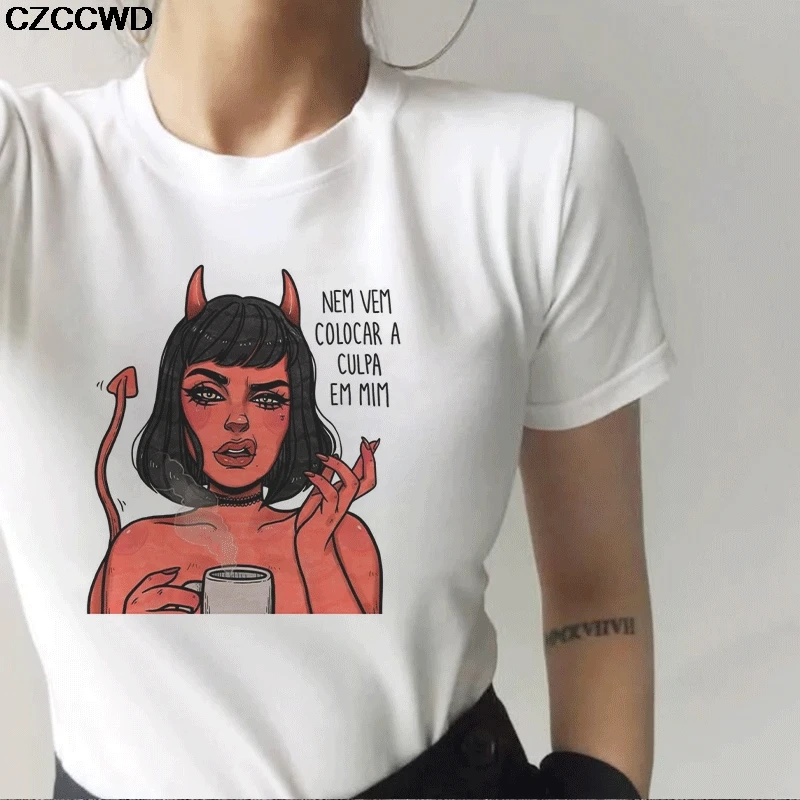 Футболка женская с принтом дьявола топ коротким рукавом в готическом стиле