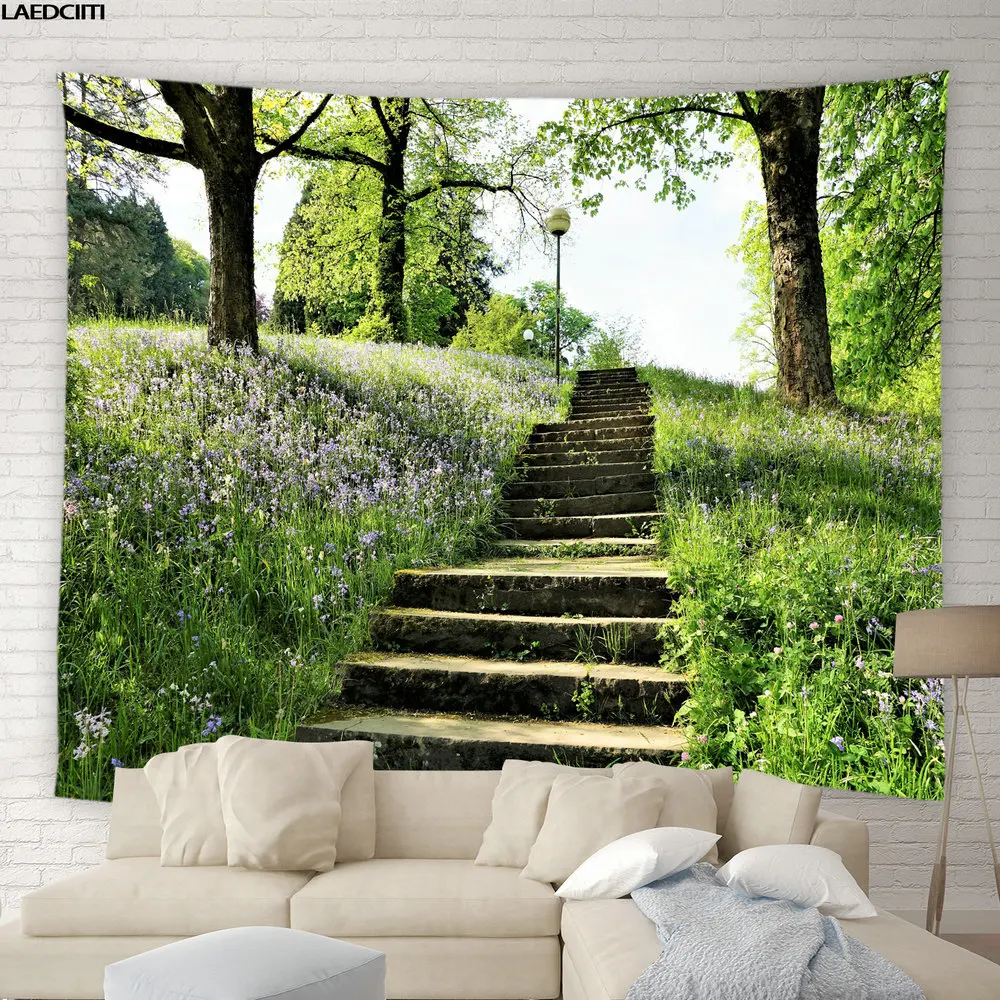 Натуральный ландшафт большой гобелен лесной парк зеленые растения деревья