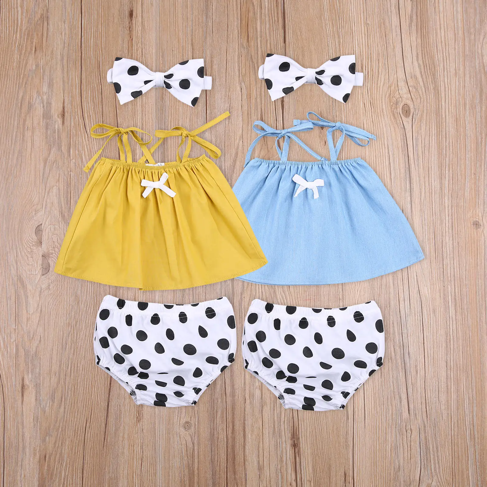 

Baby Girl Summer Outfits Self-Tie Strap Tank Tops and Bloomers and Headband Set