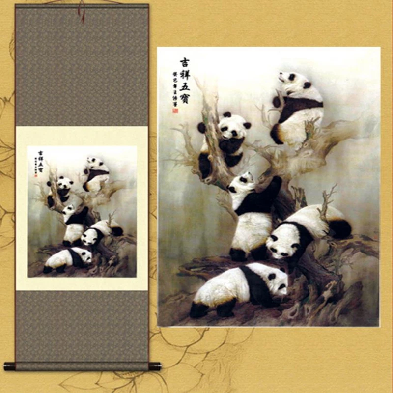 

1pc Traditional Art Home/Office Decoration Chinese Silk Scroll painting Panda S143