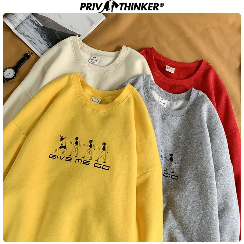 Privathinker Couple 4 Colors Harajuku Print Pullover 2019 Sweatshirts Female Autumn O-Neck Loose Hoodies Lady 5XL Streetwear | Женская