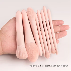 BEILI розовые мини-кисти для макияжа, 8 шт., Профессиональная мягкая пудра, тени для век, набор кистей для макияжа, портативные с косметичкой