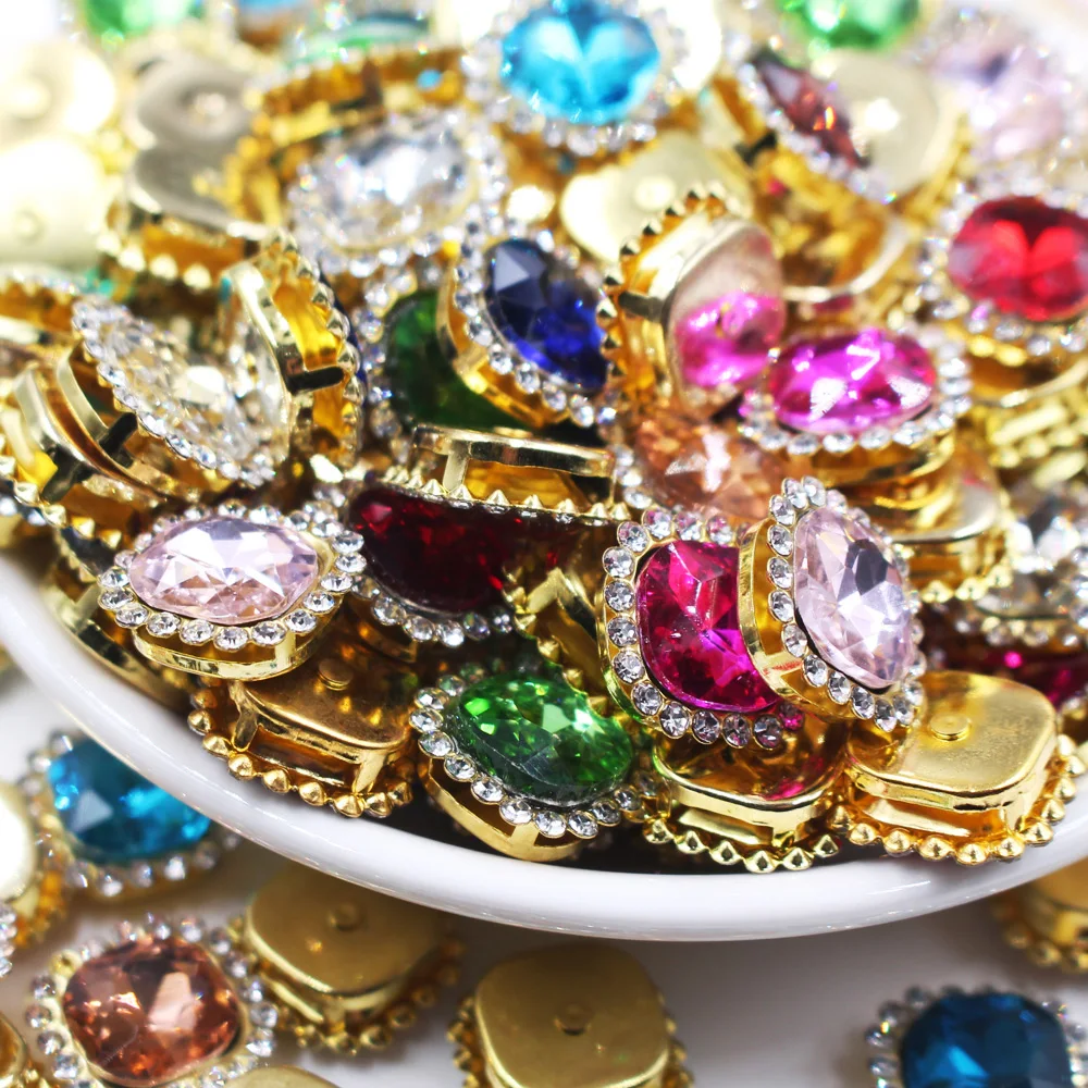 10 мм квадратной формы Flatback Золотое основание Блестящие кристаллы Камни шитье