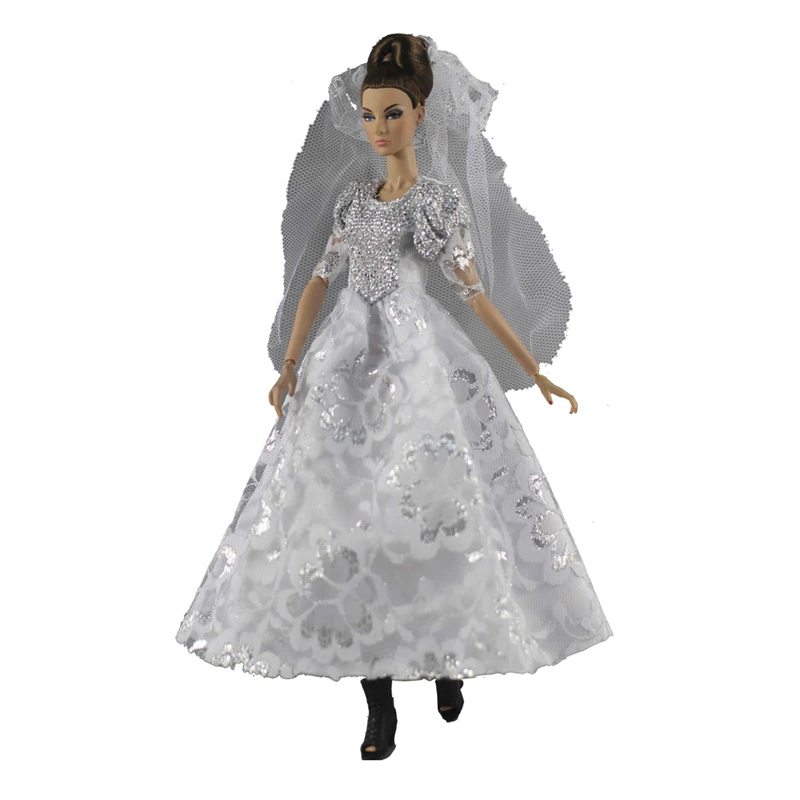 

White Wedding Dress Outfit Suit Sets for Barbie BJD FR SD Doll Clothes Role Play Accessories Toys for Girl