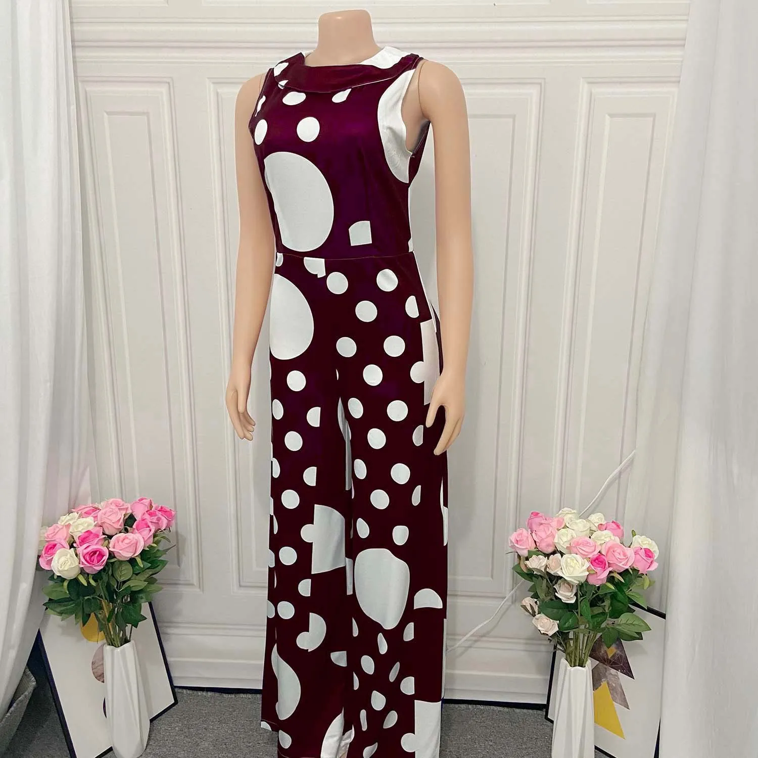 

HIJABUSS Dubai Plus Size Women's 2021 New Polka Dot Print Wide Leg Pants High Waist Trousers African Mother Dress Without Belt