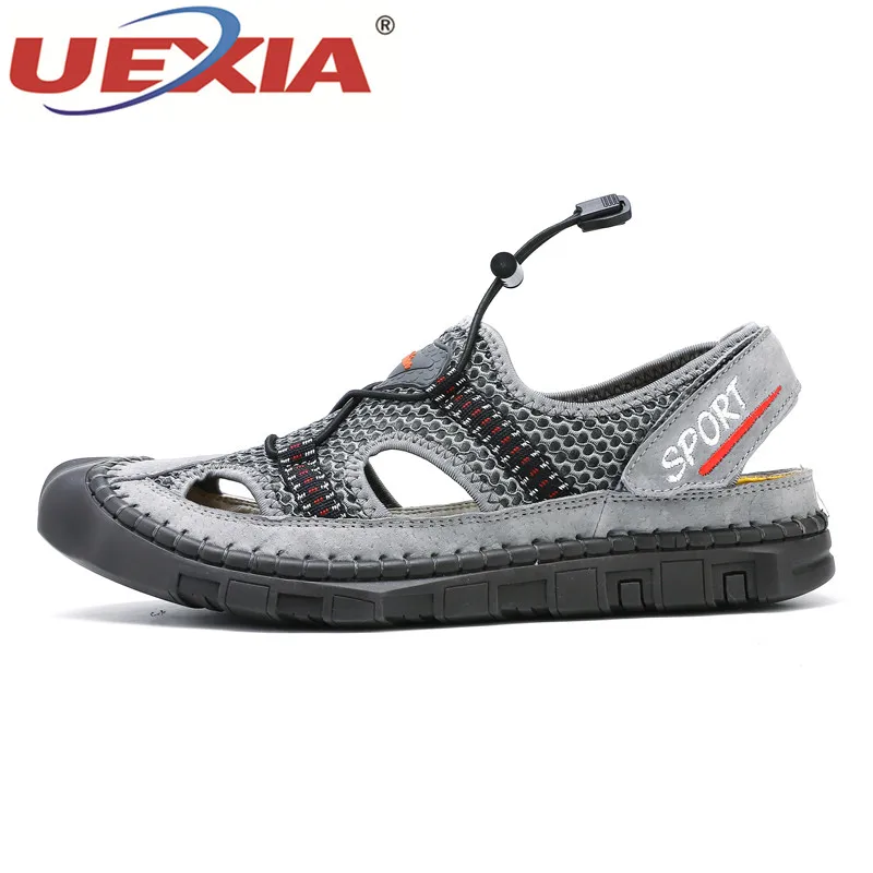 gray UEXIA/модные открытые сандалии ручной работы с мягкой подошвой; спортивная мужская пляжная обувь высокого качества; повседневные сандалии - Цвет: gray