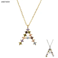 andywen 925 sterling silver gold colorful rainbow cz letter initial alphabet pendant neacklace for women purple crystal jewelry