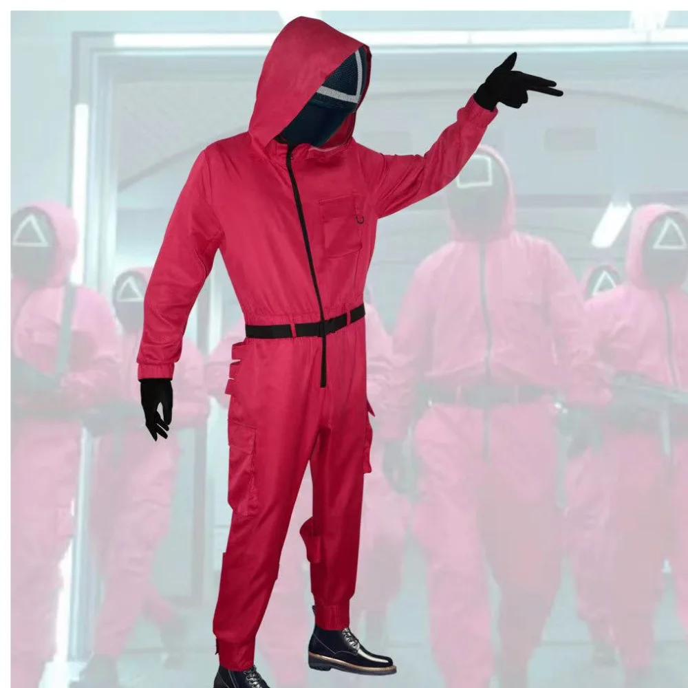 

2021 популярная игра кальмар Корейская Драма маска для косплея/пояс/цельный комплект модный костюм из 3 частей повседневный костюм на Хэллоуи...