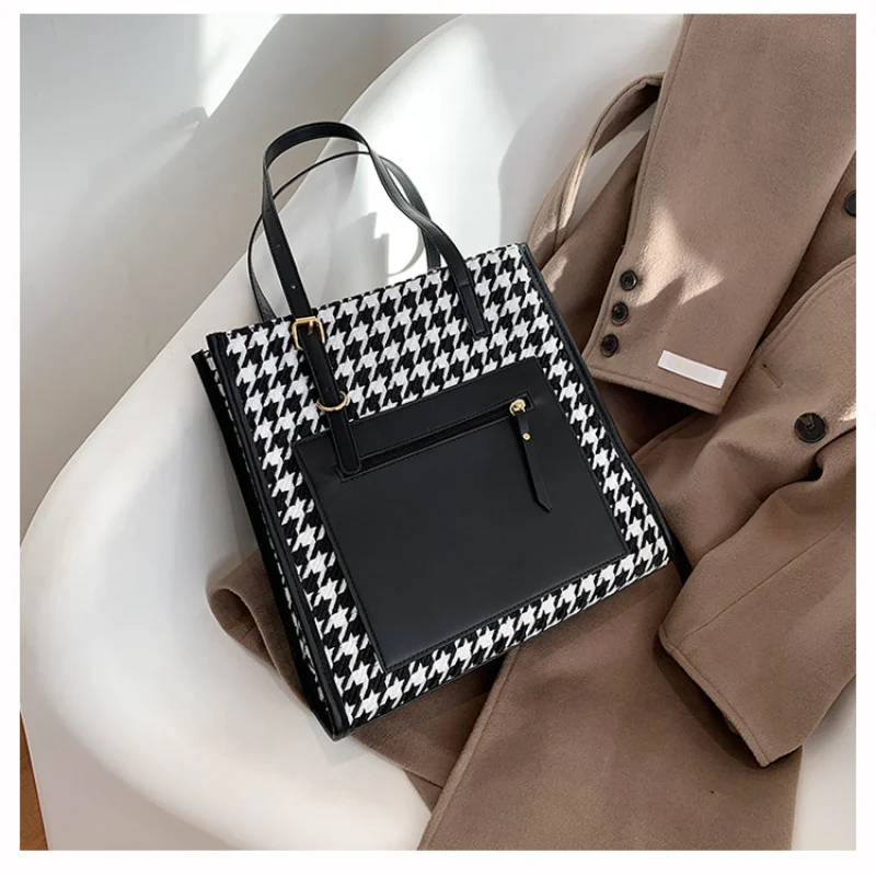 

2021 New Tote Bag Women's Large Capacity Bag for Houndstooth and Zebra Pattern Trending Branded Internet Celebrity Tote Bag