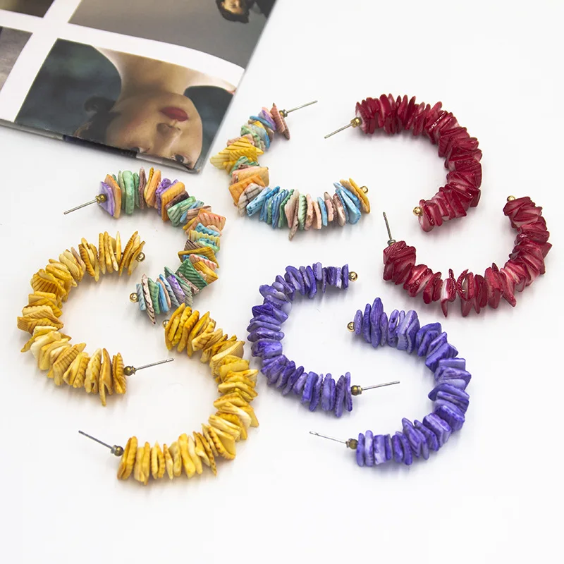 

Colorful Bead Shell Hoop Earring Bohemian Fashion Maxi Statement Beach Circle Geometric Earring Women Jewelry Accessories