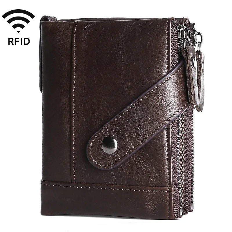 

Fashion Male Wallet Zipper Snap Anti Theft RFID Genuine Leather Wallet Men Luxury Business Card Holder Purse Wallet Man
