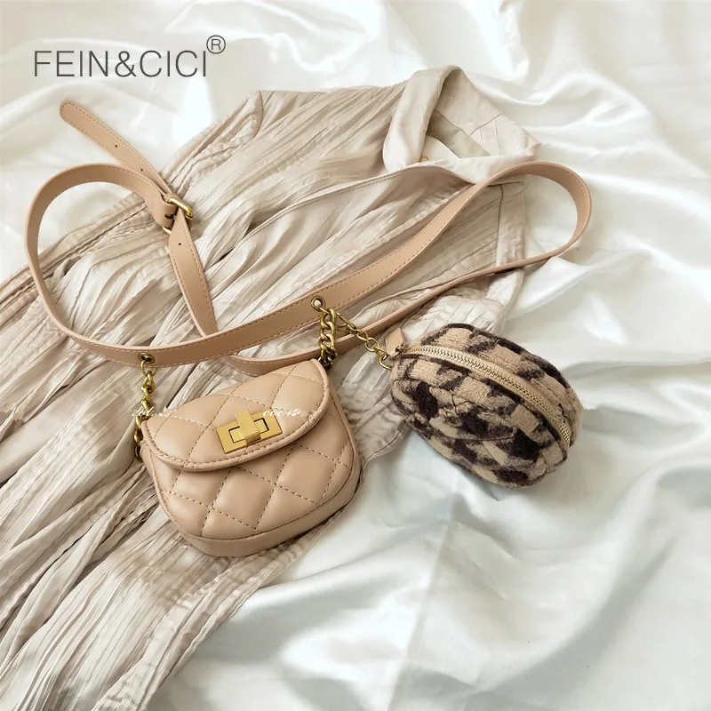 Поясная сумка двойная поясная Женская Роскошная брендовая клетчатая кожаная с