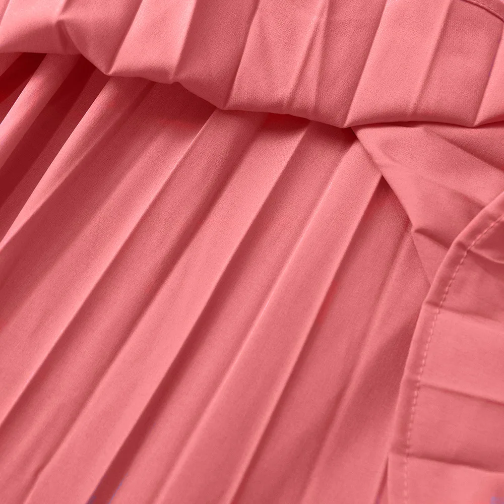 

M-5XL Pleated Dress 2021 New Plus Size Women's Solid Color Bow Tie Collar Long Sleeves With Pleated Fashion Casual Simple Dress