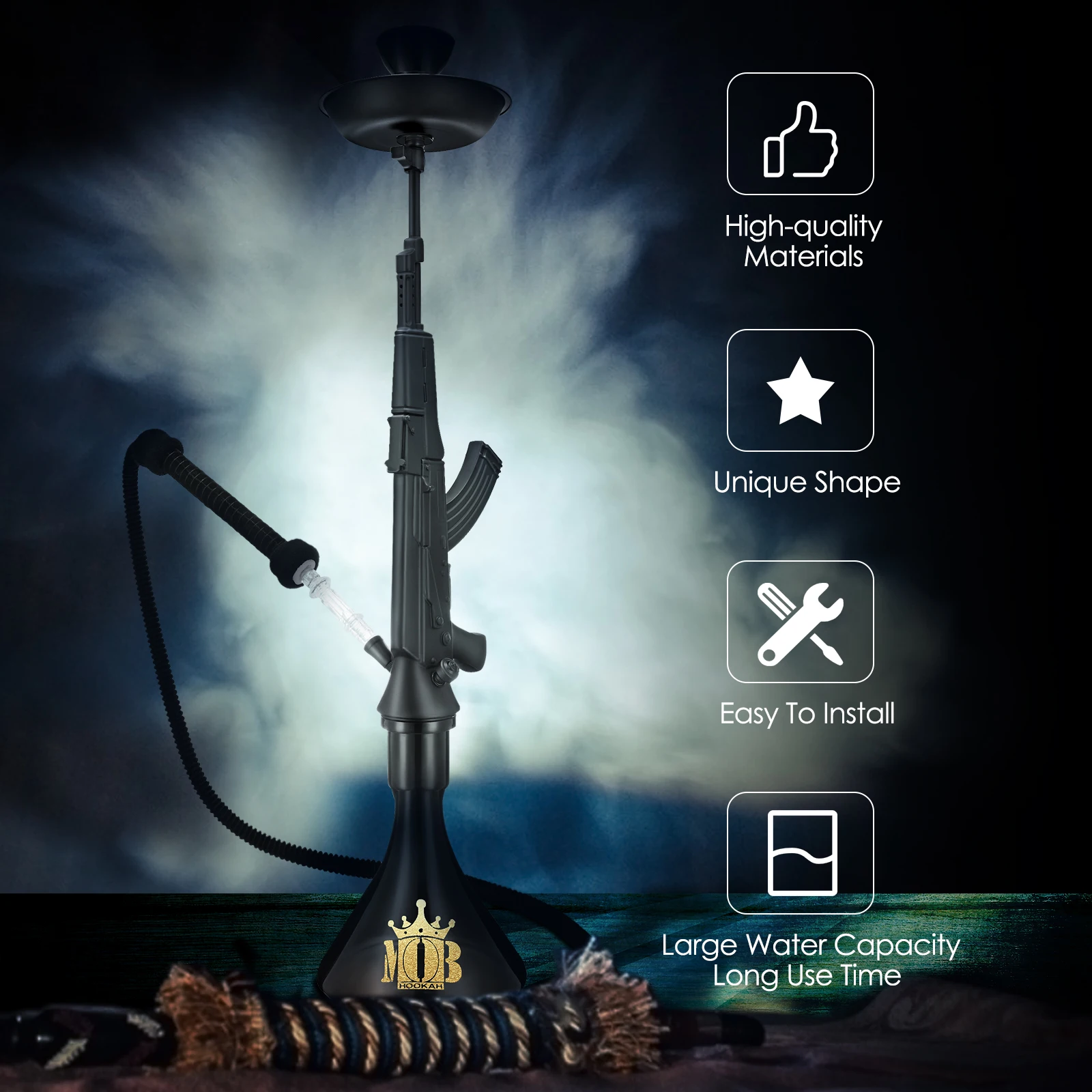 

Unique Hookah Set, Premium Resin Shisha set with Knitted Hose, Exquisite Crafts Hookah Assemble and Clean for Home and Party Use
