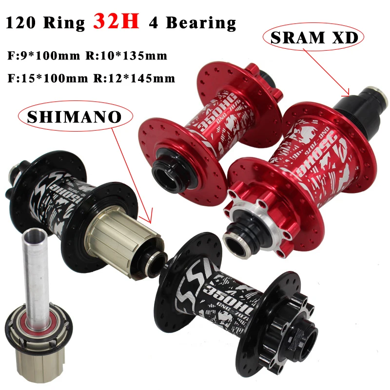 Велосипедные ступицы 4 подшипника MTB горный велосипед Задняя Ступица 10*135 мм QR100 * 15