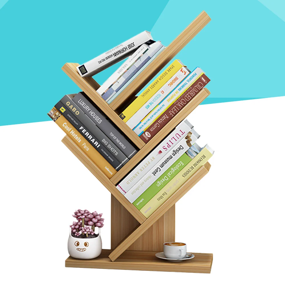 

3 Layers Wooden Bookcases Tabletop Tree Bookshelf Small Desktop Bookcase Fashion Storage Rack Estanteria