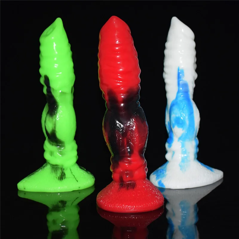 Жидкий силиконовый животный волк фаллоимитатор красочный зеленый синий красный