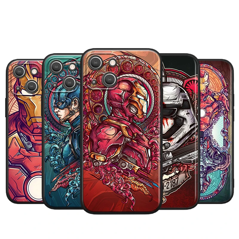 

Marvel Avengers Captain Iron for Apple iPhone 13 12 11 Pro Max Mini XS Max X XR 6S 6 7 8 Plus 5S SE2020 Soft Black Phone Case