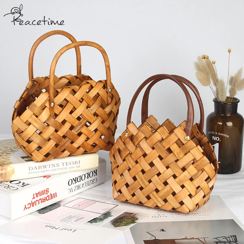 Плетеная вручную деревянная корзина для цветов с ручной корзиной (не