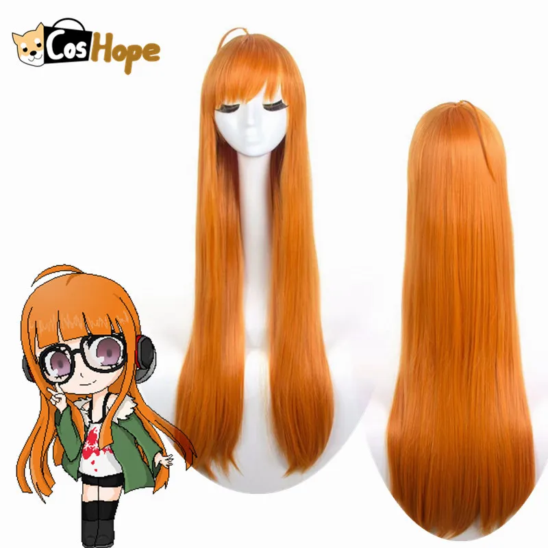 Парик для косплея Persona 5 футаба Сакура длинный прямой парик оранжевого цвета
