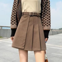 high waisted woolen skirts for autumn and winter womens new short skirts large size thin and versatile pleated skirts