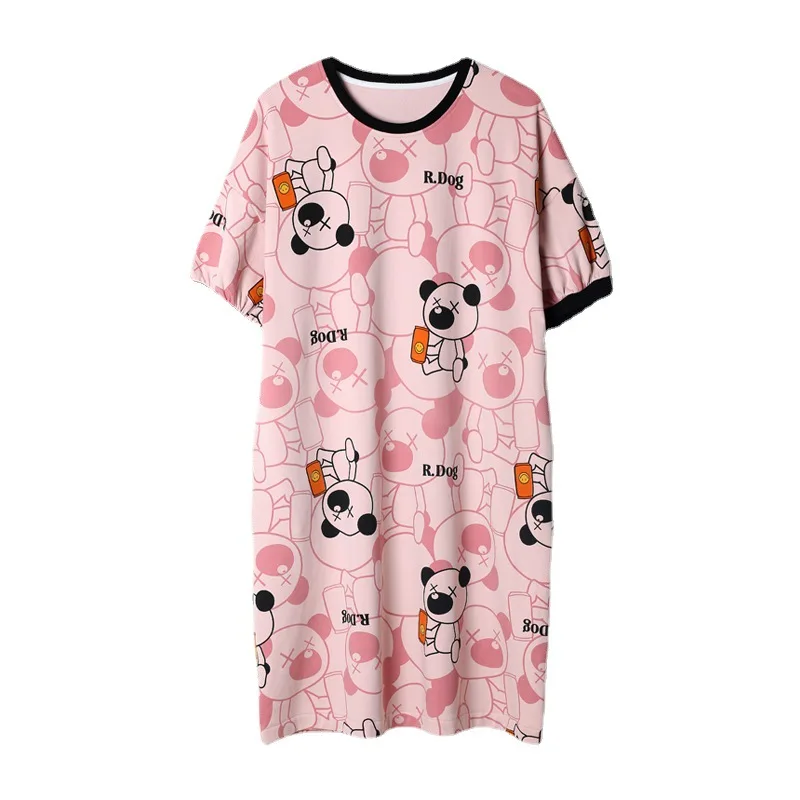 

2021 Spring Combed Cotton Pajamas Women's Summer Sweet Loose Short Sleeve Nightdress Plus Size Can Be Worn Outside Home Clothes