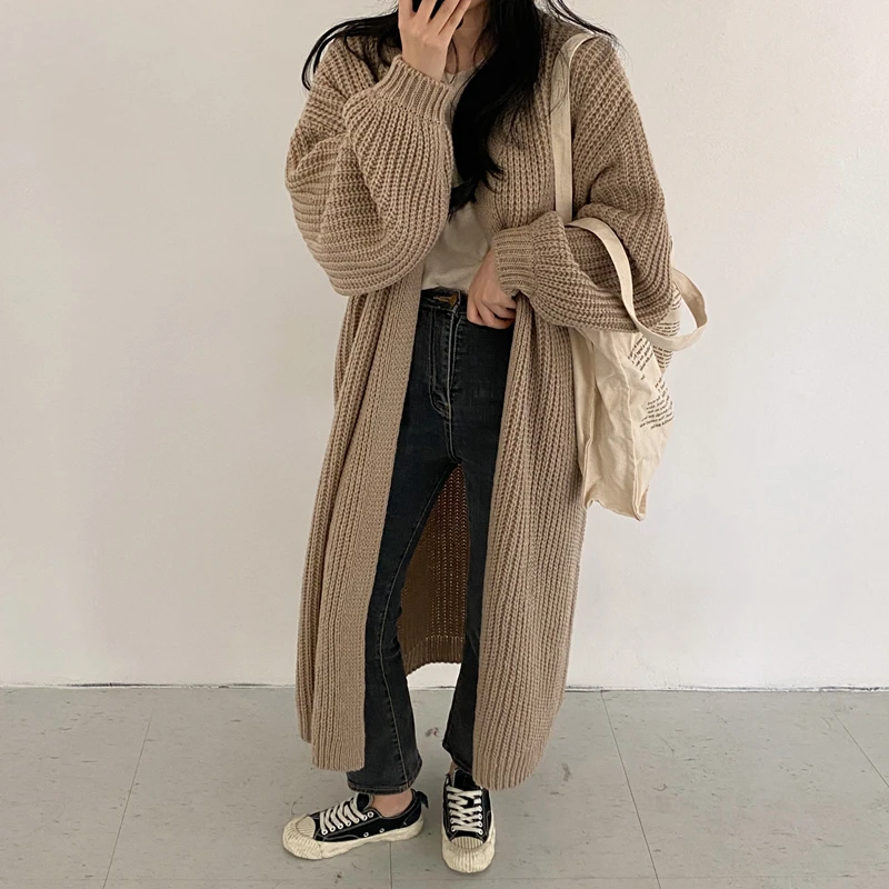 

2021 Autumn Thicken Cardigan Sweater Women Loose Long-Sleeve Chic Warm Knitted Outwear Female Winter Knitwear Coats