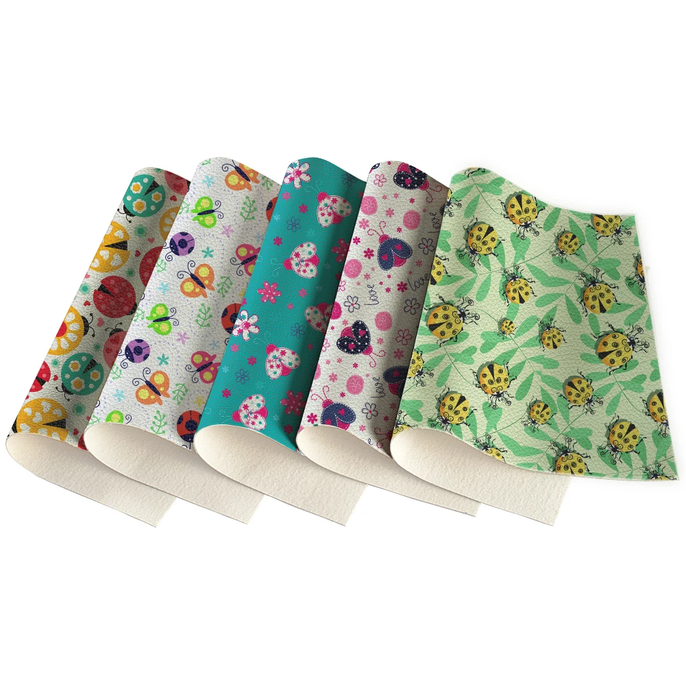 

Faux Synthetic Leather Fabric Letters Insect Flower Litchi Printed For DIY Bag Shoes Accessories Synthetic Leather 30X136CM