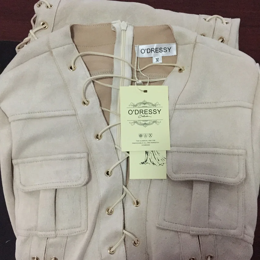 

Sale HIGH QUALITY Newest Stylish 2020 BAROCCO Unique Runway Dress Women's Long Sleeve Deep V Lacing Vintage Faux Suede Dress