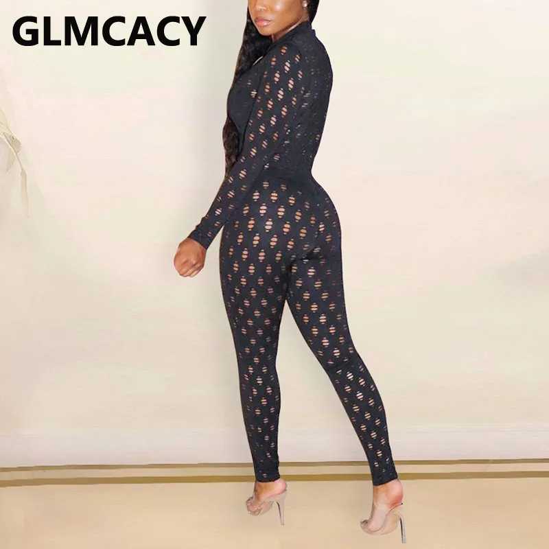 

Women Long Sleeve Skinny Hollow Out Jumpsuit Sexy Party Clubwear