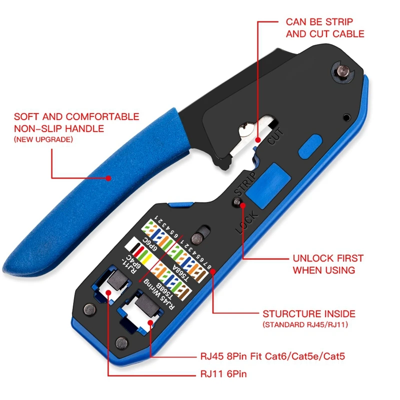 

Rj45 Tool Network Crimper Cable Stripping Plier Stripper for Rj45 Cat6 Cat5E Cat5 Rj11 Rj12 Connector