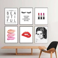 black eyelash wall art picture salon wall decor red lip canvas painting fashion beauty makeup poster prints