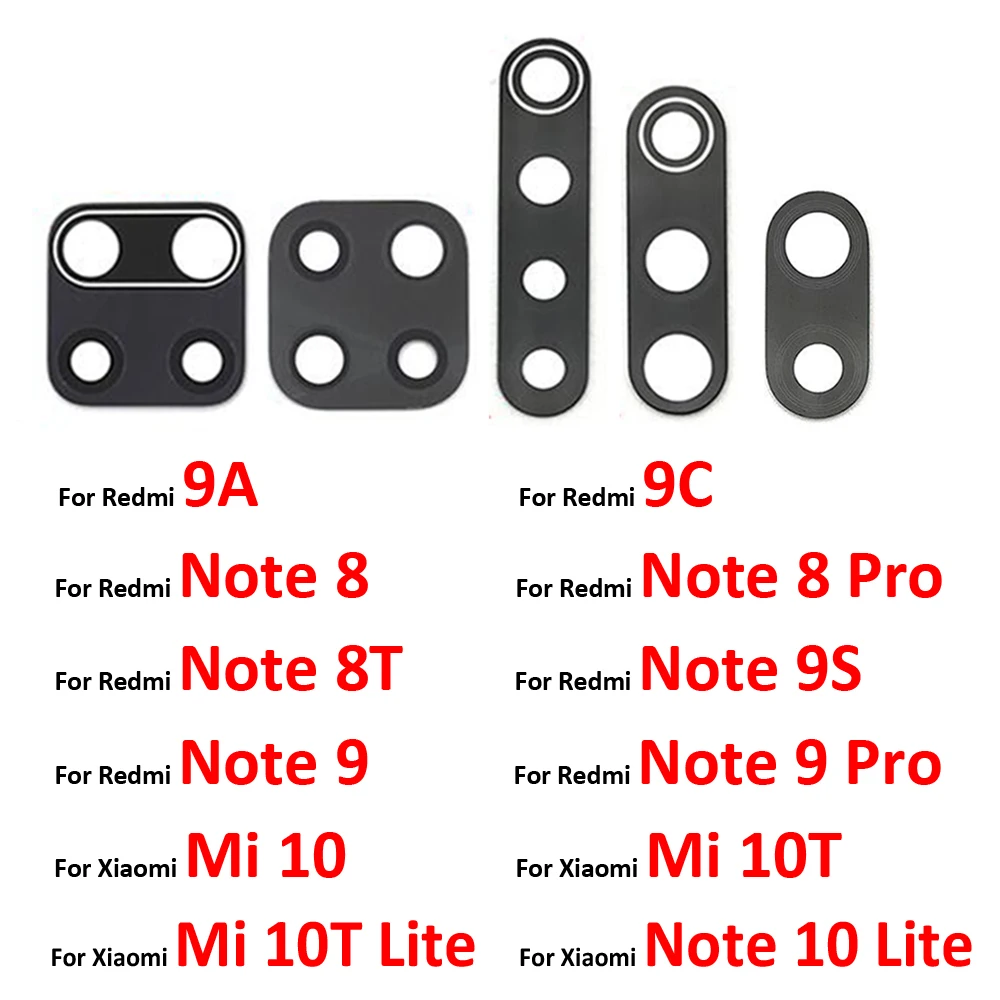Стеклянный объектив задней камеры 2 шт. для Xiaomi Redmi Note 8 Pro 7 9 9S Max 8T 9A 9C / Mi 10 10T Lite на